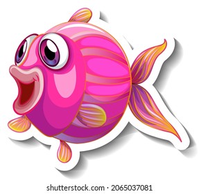 Sea Animal Cartoon Sticker with Cute Fish illustration