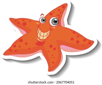 Sea Animal Cartoon Sticker with Cute Starfish illustration
