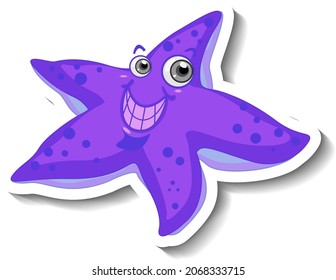 Sea Animal Cartoon Sticker with Cute Starfish illustration