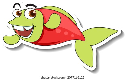 Sea Animal Cartoon Sticker with Cute Fish illustration