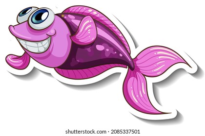 Sea Animal Cartoon Sticker with Cute Fish illustration