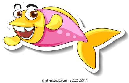Sea Animal Cartoon Sticker with Cute Fish illustration
