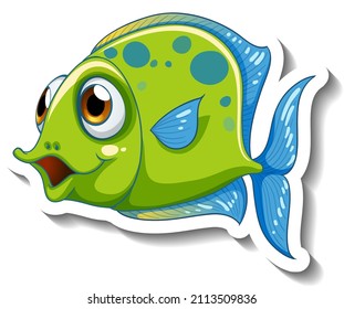 Sea Animal Cartoon Sticker with Cute Fish illustration