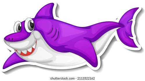 Sea Animal Cartoon Sticker with Funny Shark illustration