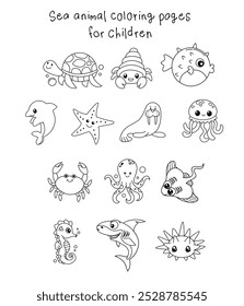 Sea animal Coloring page for children on white background