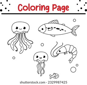 Sea Animal Coloring Page. fish coloring book for kids.