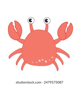 Sea animal Crab with hand drawn sea life elements. Cute marine whale isolated on a white background, clipart. Cartoon ocean fish