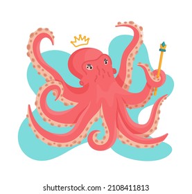 A sea animal with a crown and a stick in its tentacle. 