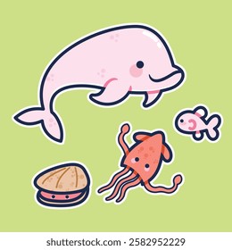 Sea Animal in cute colorful design for kids and education