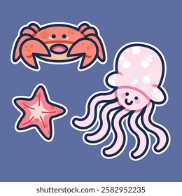 Sea Animal in cute colorful design for kids and education