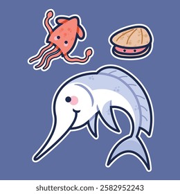 Sea Animal in cute colorful design for kids and education