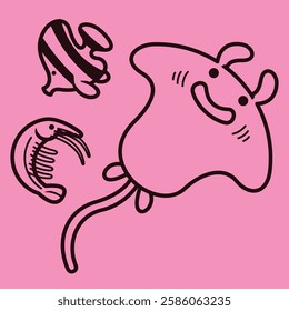 Sea Animal in cute colorful design for kids and education lineart outline