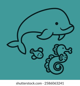 Sea Animal in cute colorful design for kids and education lineart outline