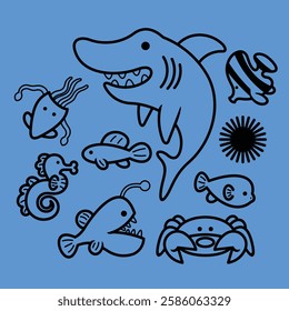 Sea Animal in cute colorful design for kids and education lineart outline