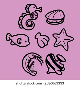 Sea Animal in cute colorful design for kids and education lineart outline