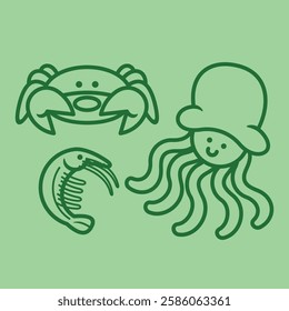 Sea Animal in cute colorful design for kids and education lineart outline