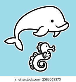 Sea Animal in cute colorful design for kids and education lineart outline