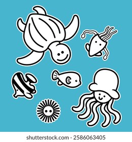 Sea Animal in cute colorful design for kids and education lineart outline
