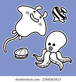 Sea Animal in cute colorful design for kids and education lineart outline