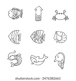 Sea animal doodle line vector illustration