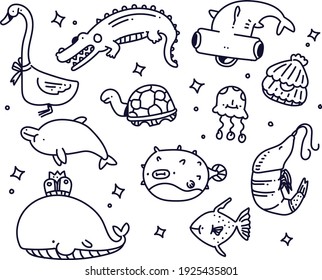 sea animal doodle style . imagination drawing style