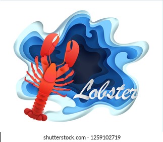 the sea animal in fashion paper-cut craft of graphic design. lobster. Modern design for advertising, branding greeting card, cover, poster, banner. Vector illustration