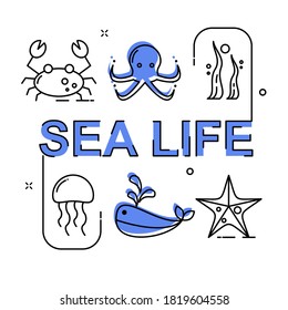 Sea animal flat outline design illustration. Easy to edit with vector file. Can use for your creative content. Especially about sea life.