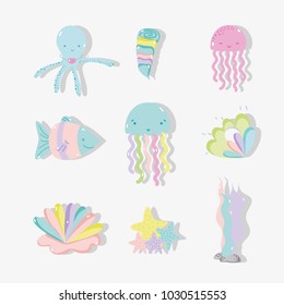 Sea animal hand drawing cartoons