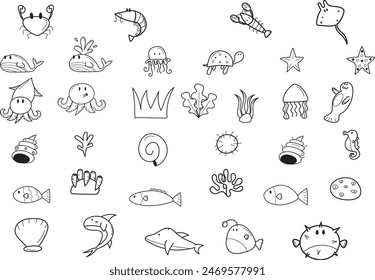 sea animal hand drawn line doodle