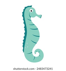  Sea animal Sea horses with hand drawn sea life elements. Cute marine sea horses isolated on a white background, clipart. Cartoon ocean fish