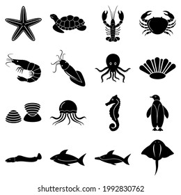 sea animal icon set vector sign symbol