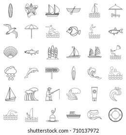Sea animal icons set. Outline style of 36 sea animal vector icons for web isolated on white background