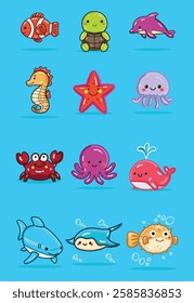 a sea animal illustration set for design element