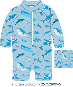 Sea Animal Illustration as a Whales, Dolphins, Turtles for for Baby Apparel or Fabric Prints