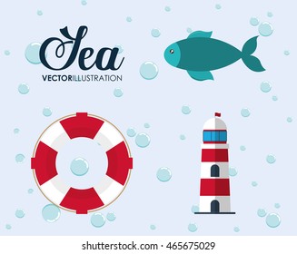 Sea animal and lifestyle design represented by cartoon icon set. Colorfull and flat illustration. 