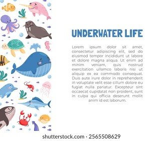 Sea Animal and Marine Underwater Swimming Creature Banner Design Vector Template