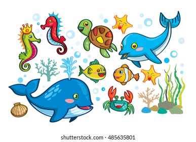 sea animal in the ocean cartoon vector for illustration