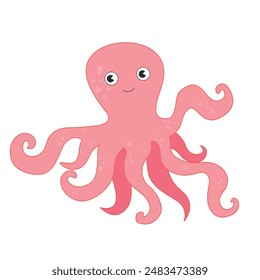  Sea animal Octopus with hand drawn sea life elements. Cute marine Octopus isolated on a white background, clipart. Cartoon ocean fish