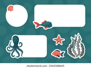 Sea Animal Planner Design with Marine Underwater Swimming Creature Vector Template