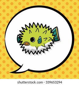 sea animal Puffer doodle, speech bubble