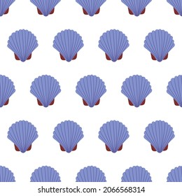 Sea animal seamless pattern with blue seashell. Undersea world habitants print. Hand drawn underwater life vector illustration. Funny cartoon marine animals character for kid fabric, textile.