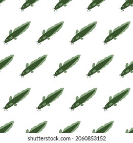 Sea animal seamless pattern with catfish. Undersea world habitants print. Hand drawn underwater life vector illustration. Funny cartoon marine animals character for kid fabric, textile.