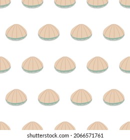 Sea animal seamless pattern with closed seashell. Undersea world habitants print. Hand drawn underwater life vector illustration. Funny cartoon marine animals character for kid fabric, textile.