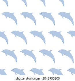 Sea animal seamless pattern with dolphin. Undersea world habitants print. Hand drawn underwater life vector illustration. Funny cartoon marine animals character for kid fabric, textile.