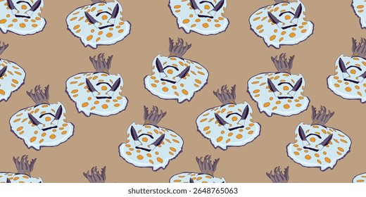 Sea animal seamless pattern with nudibranch. Undersea world habitants print. Hand drawn underwater life vector illustration. Cartoon marine animals character for kid fabric, textile.