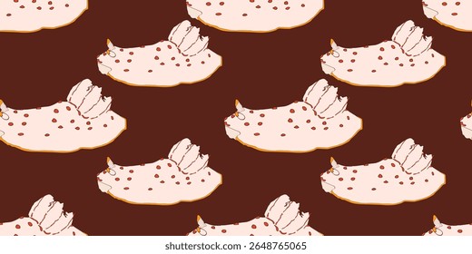 Sea animal seamless pattern with nudibranch. Undersea world habitants print. Hand drawn underwater life vector illustration. Cartoon marine animals character for kid fabric, textile.