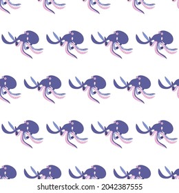 Sea animal seamless pattern with octopus. Undersea world habitants print. Hand drawn underwater life vector illustration. Funny cartoon marine animals character for kid fabric, textile.