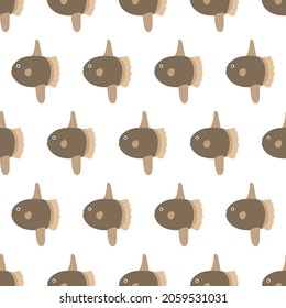 Sea animal seamless pattern with sunfish. Undersea world habitants print. Hand drawn underwater life vector illustration. Funny cartoon marine animals character for kid fabric, textile.