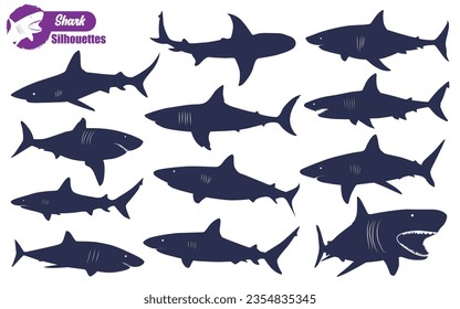 sea animal Shark silhouettes Vector illustration