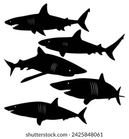 Meerestier Hai Silhouetten Vektor-Illustration